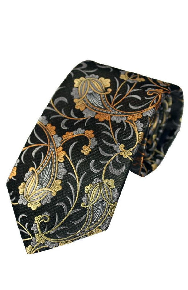 Black Floral Print Tie