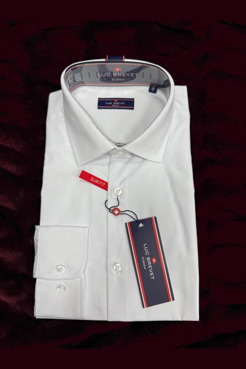 LUC BREVET White Formal Shirt Slim Fit