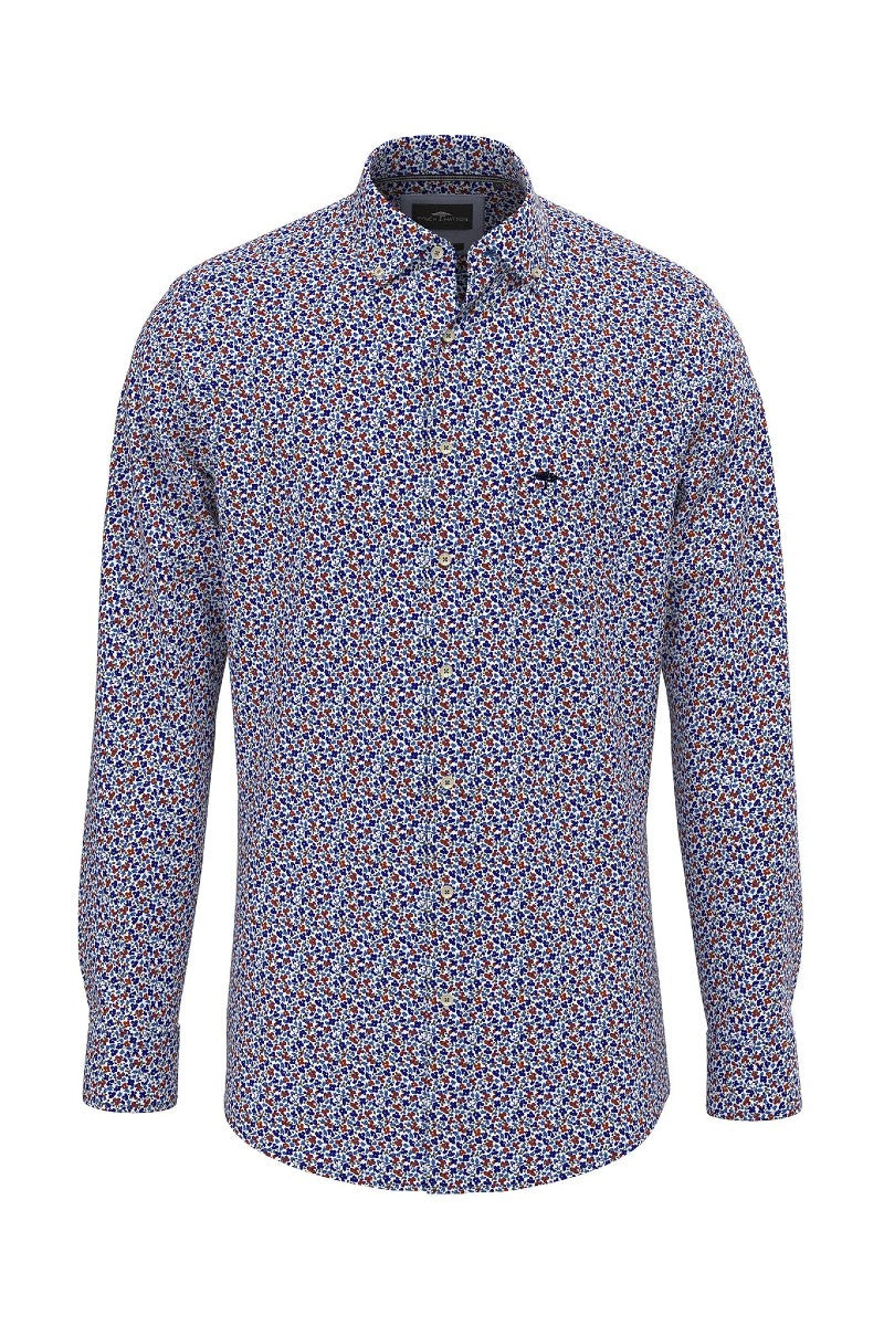 FYNCH HATTON Pure Cotton Shirt - Men&#39;s – Modern Flower Print Navy