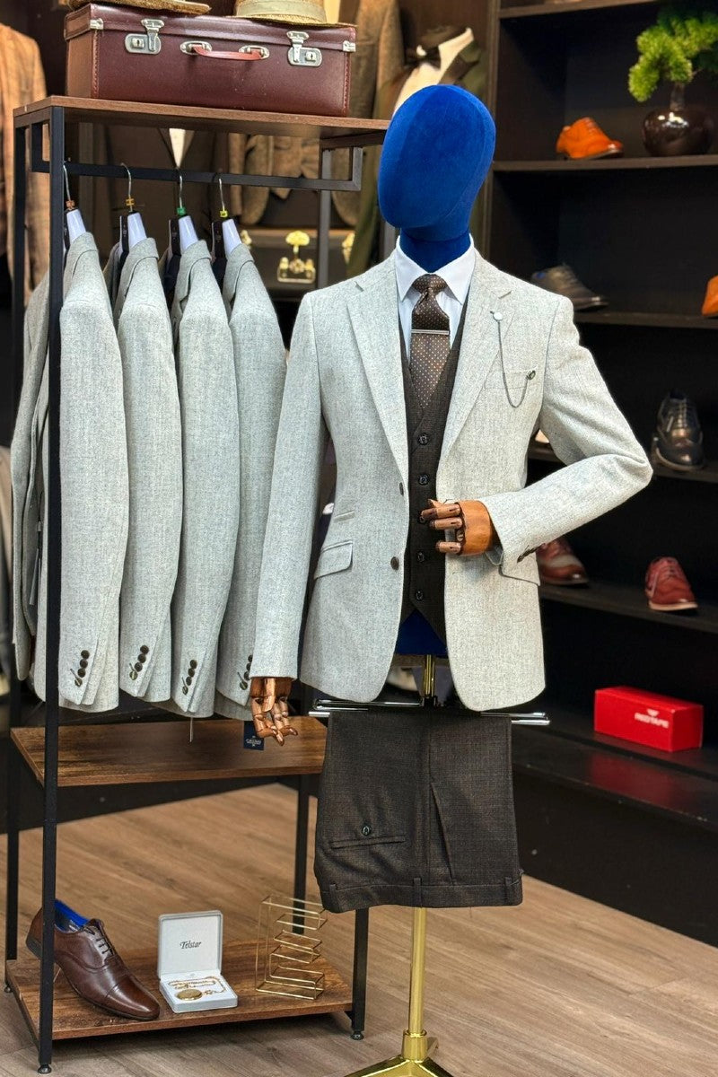 Lush Pearl Blazer With Caridi Brown Waistcoat & Trousers