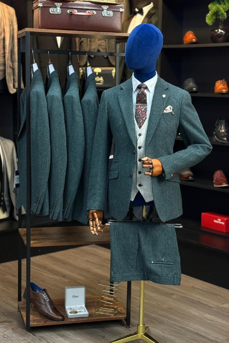 Thomas Lush Olive Suit With Pearl Waistcoat