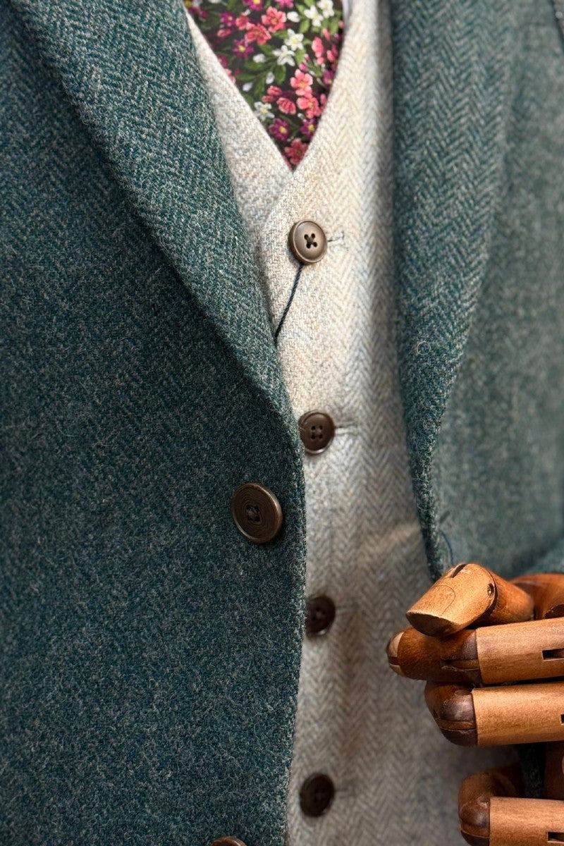 Thomas Lush Olive Suit With Pearl Waistcoat