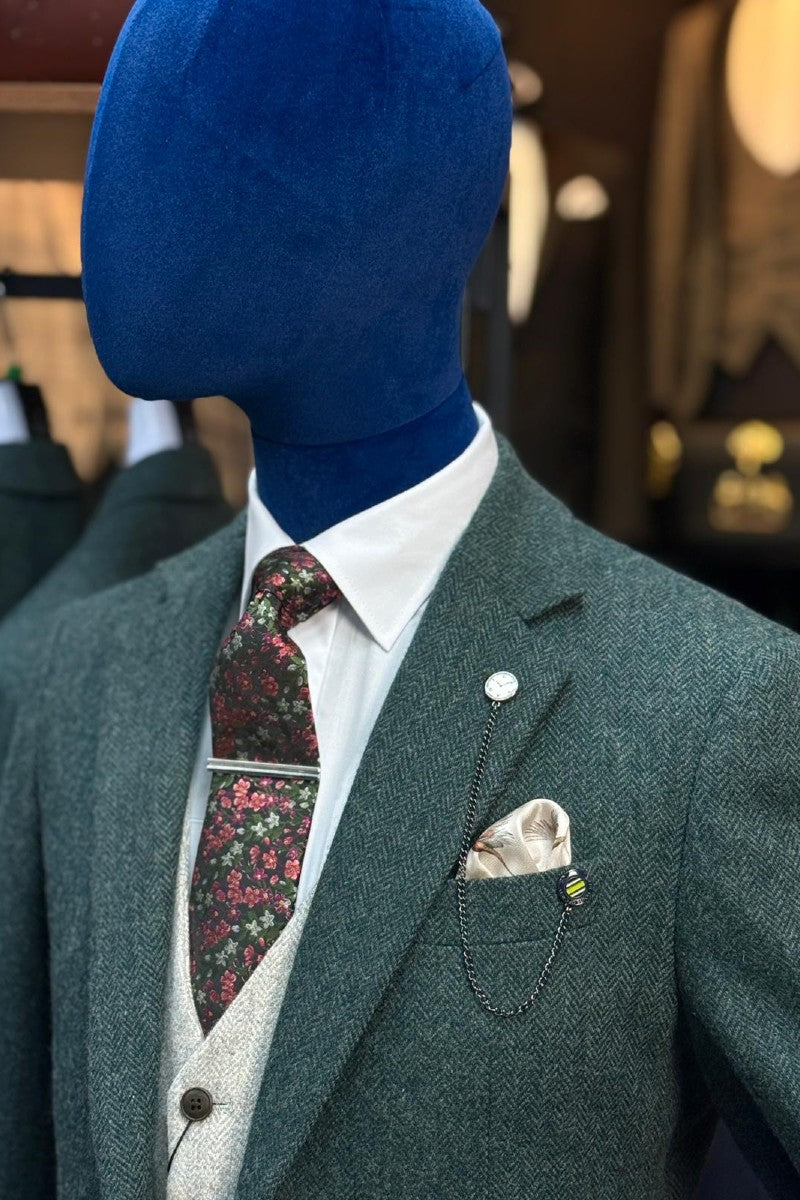 Thomas Lush Olive Suit With Pearl Waistcoat