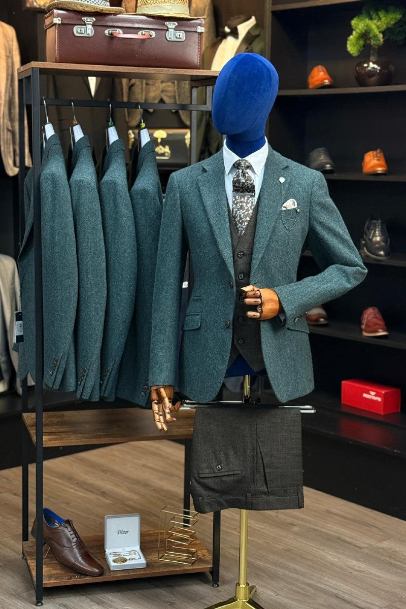 Lush Olive Blazer With Caridi Brown Waistcoat & Trouser