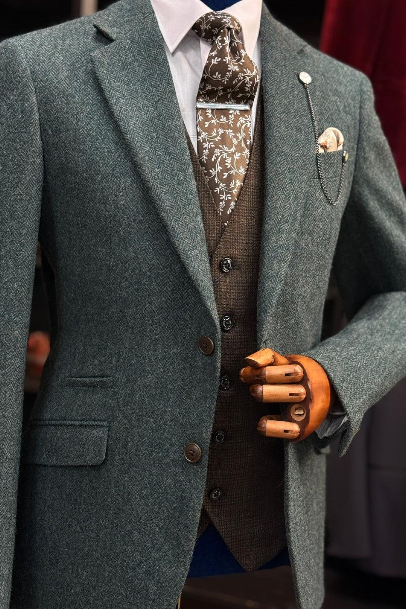 Lush Olive Blazer With Caridi Brown Waistcoat & Trouser