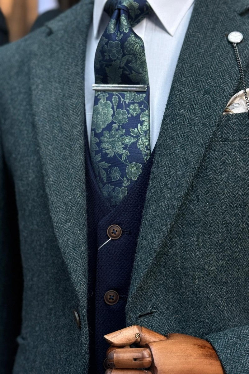 Lush Olive Blazer With Charlton Navy Waistcoat & Trousers