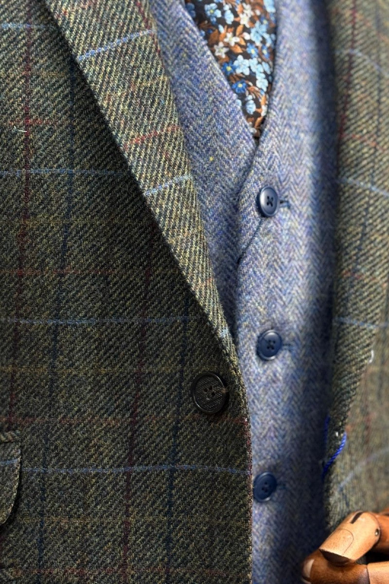 Olive Tweed Blazer With Thomas Waistcoat & Trousers