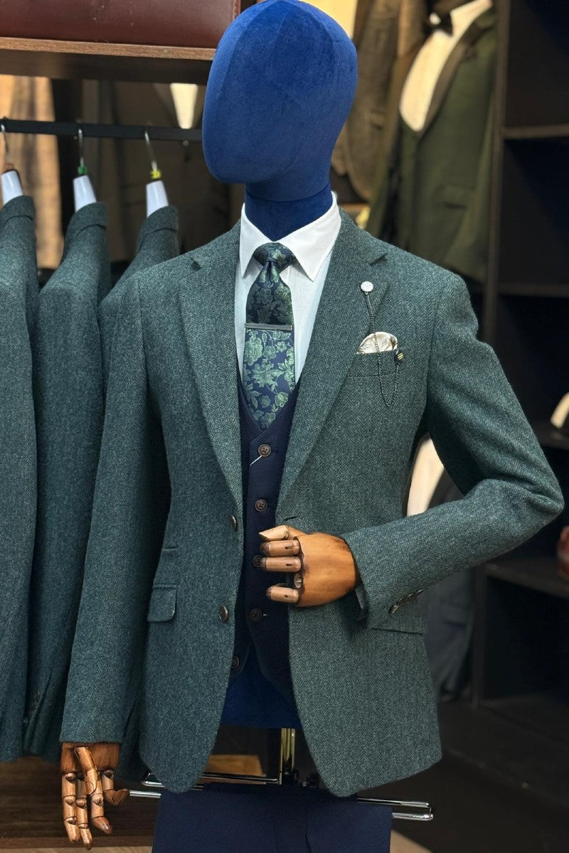 Lush Olive Blazer With Charlton Navy Waistcoat & Trousers