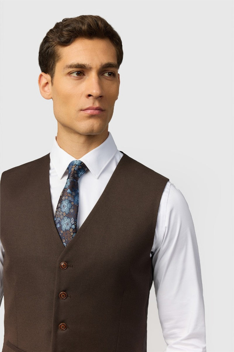 Antique Rogue Slim Fit Harley Chocolate Flannel Waistcoat
