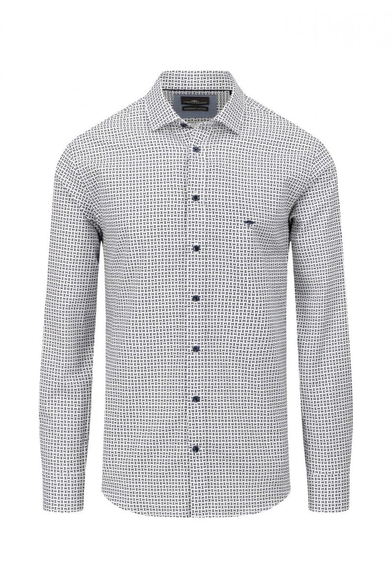 Fynch-Hatton Geometric Print Shirt- Dark Navy