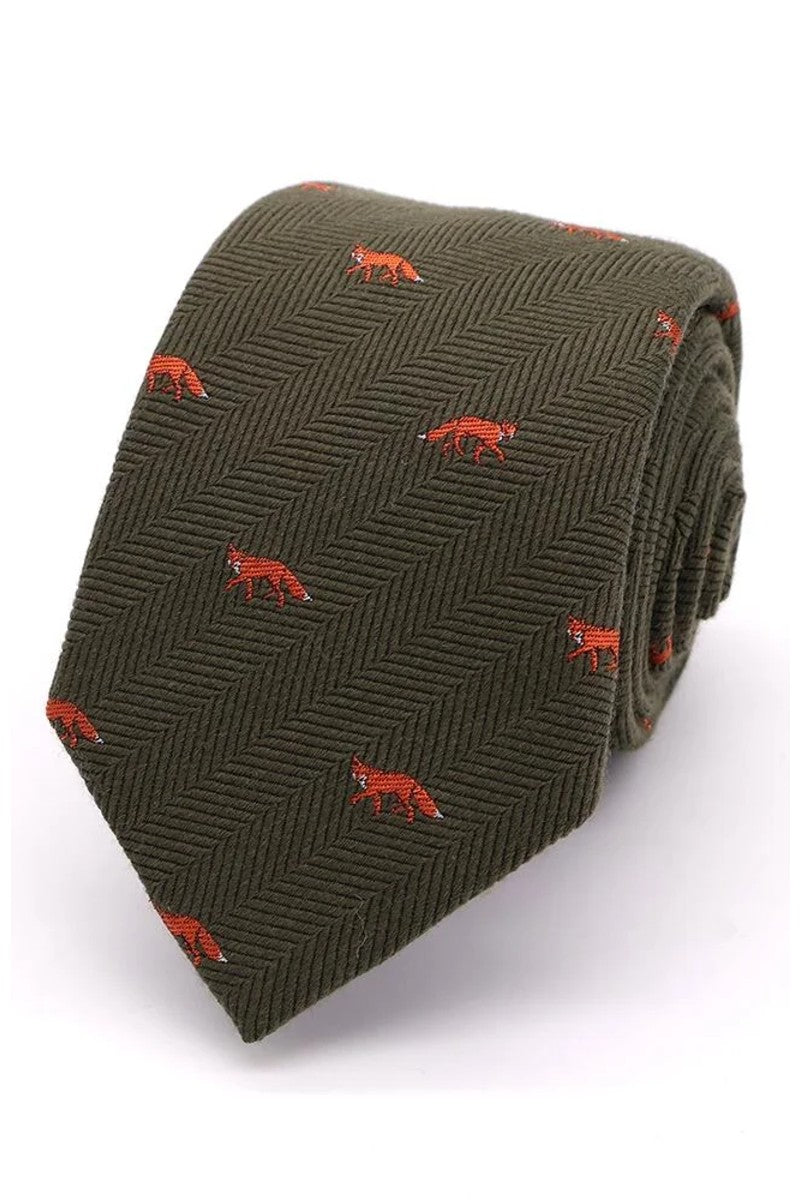 Herringbone Fox Tie - Orange On Green