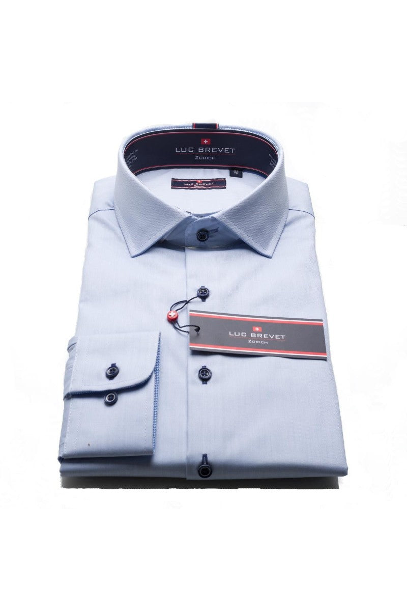 Luc Brevet Slim Fit Mini Blue Herringbone Shirt