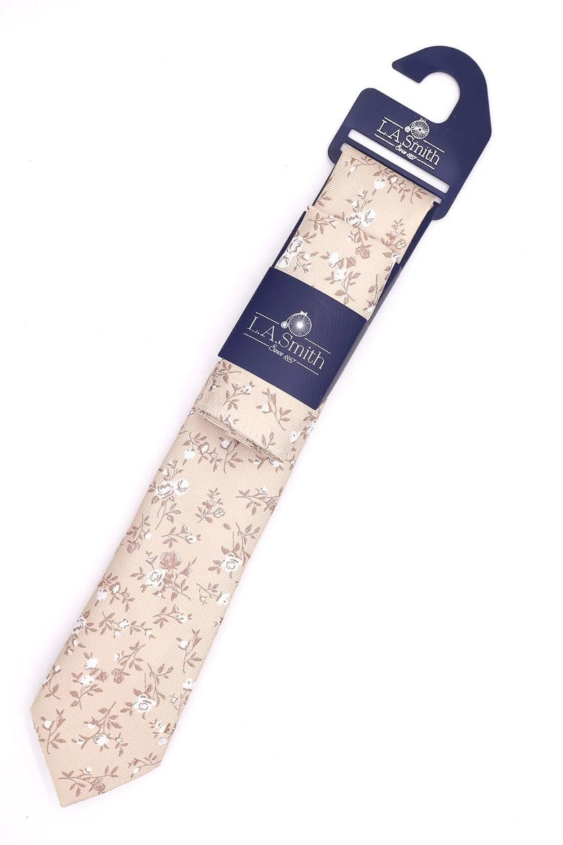 WOVEN FLORAL TIE &amp; HANK SET - CHAMPAGNE