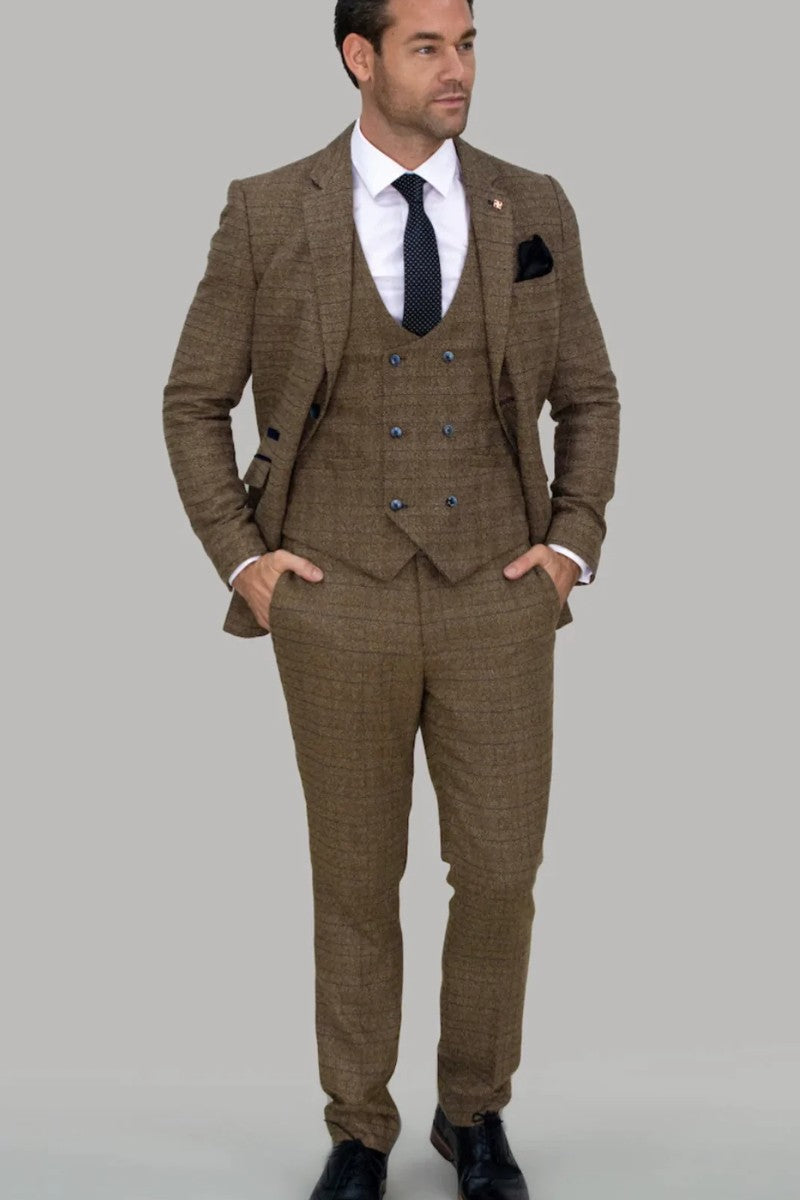 Ascari Brown Tweed Slim Fit Suit