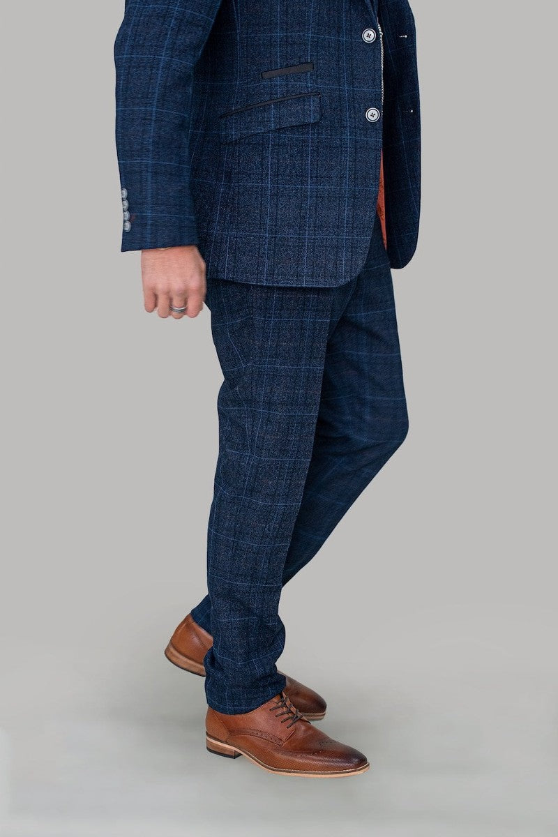Cody Blue Check Slim Fit Trousers