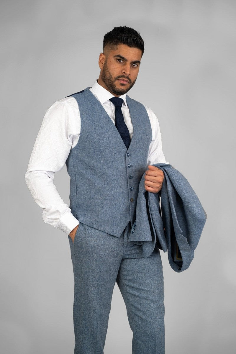 Wells Blue Tweed Slim Fit Suit