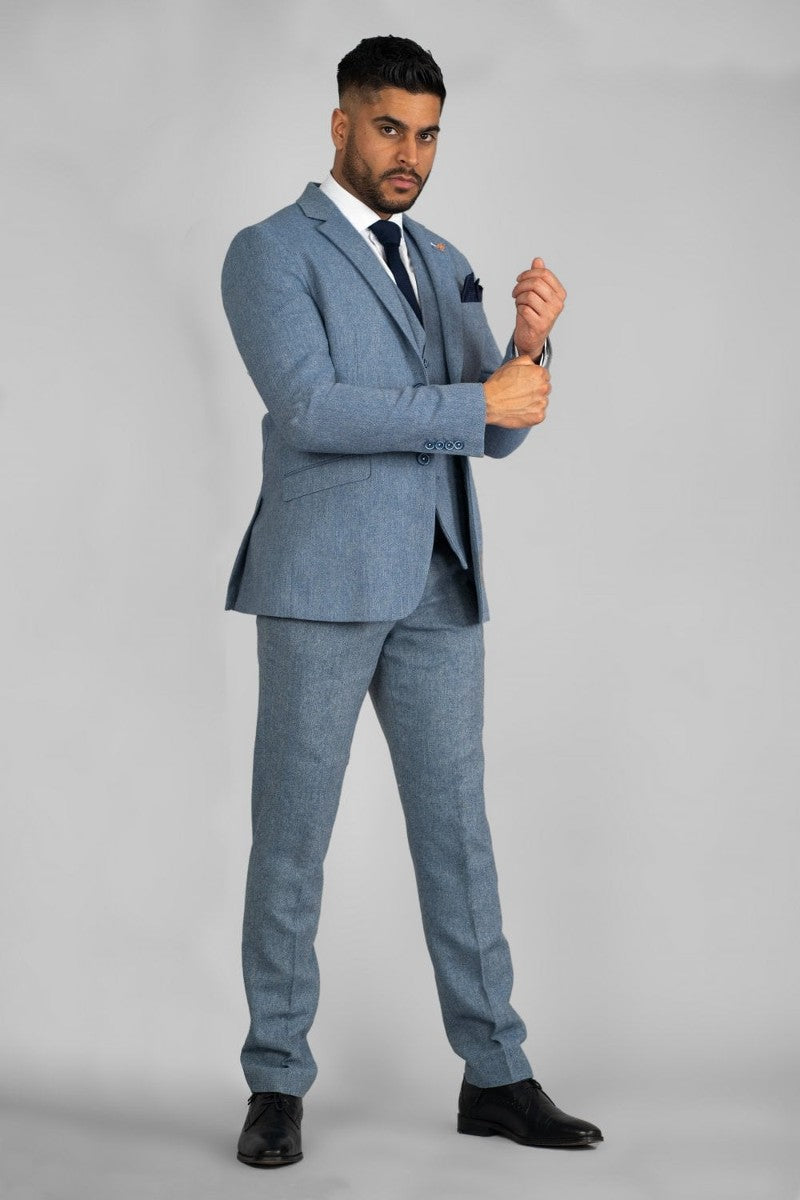 Wells Blue Tweed Slim Fit Suit