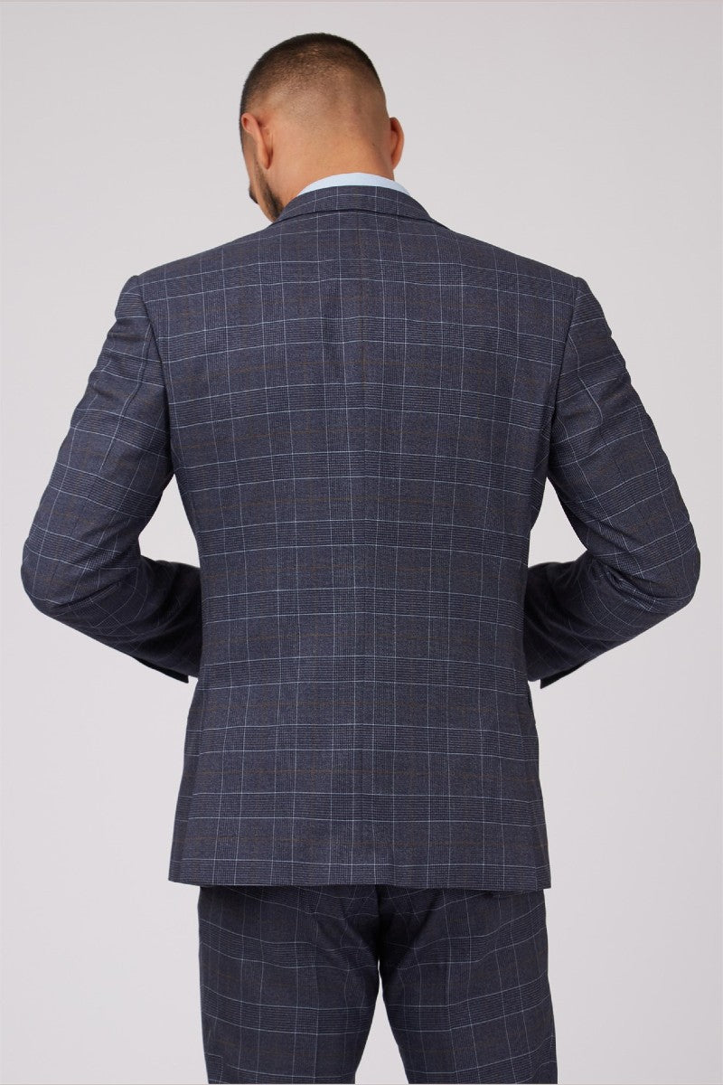 Dark Blue Tan Over Check Suit