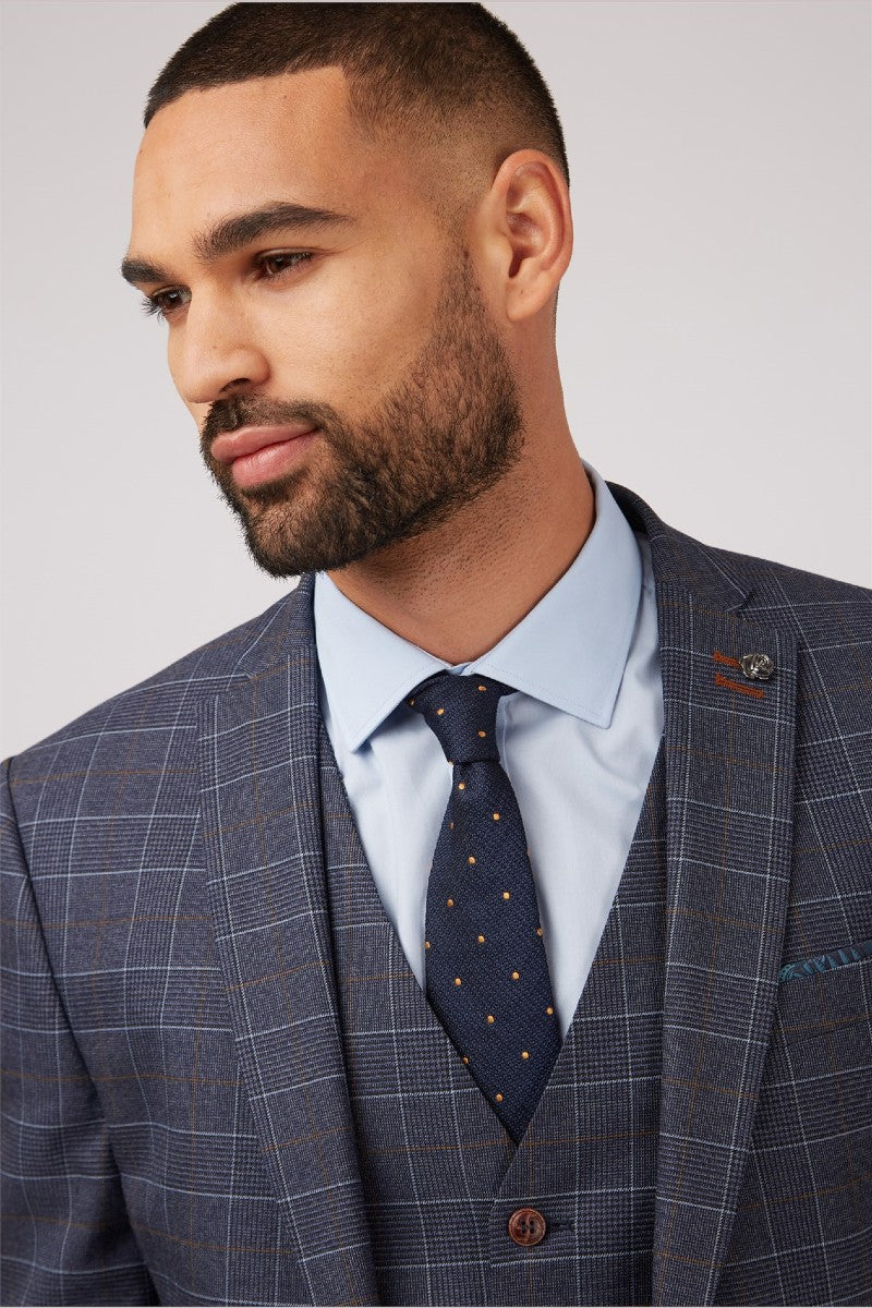 Dark Blue Tan Over Check Suit