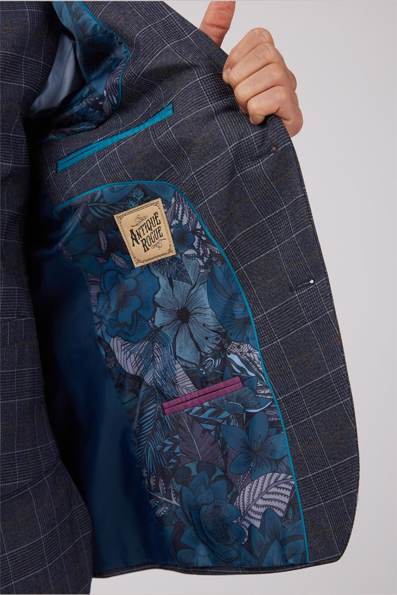 Dark Blue Tan Over Check Suit
