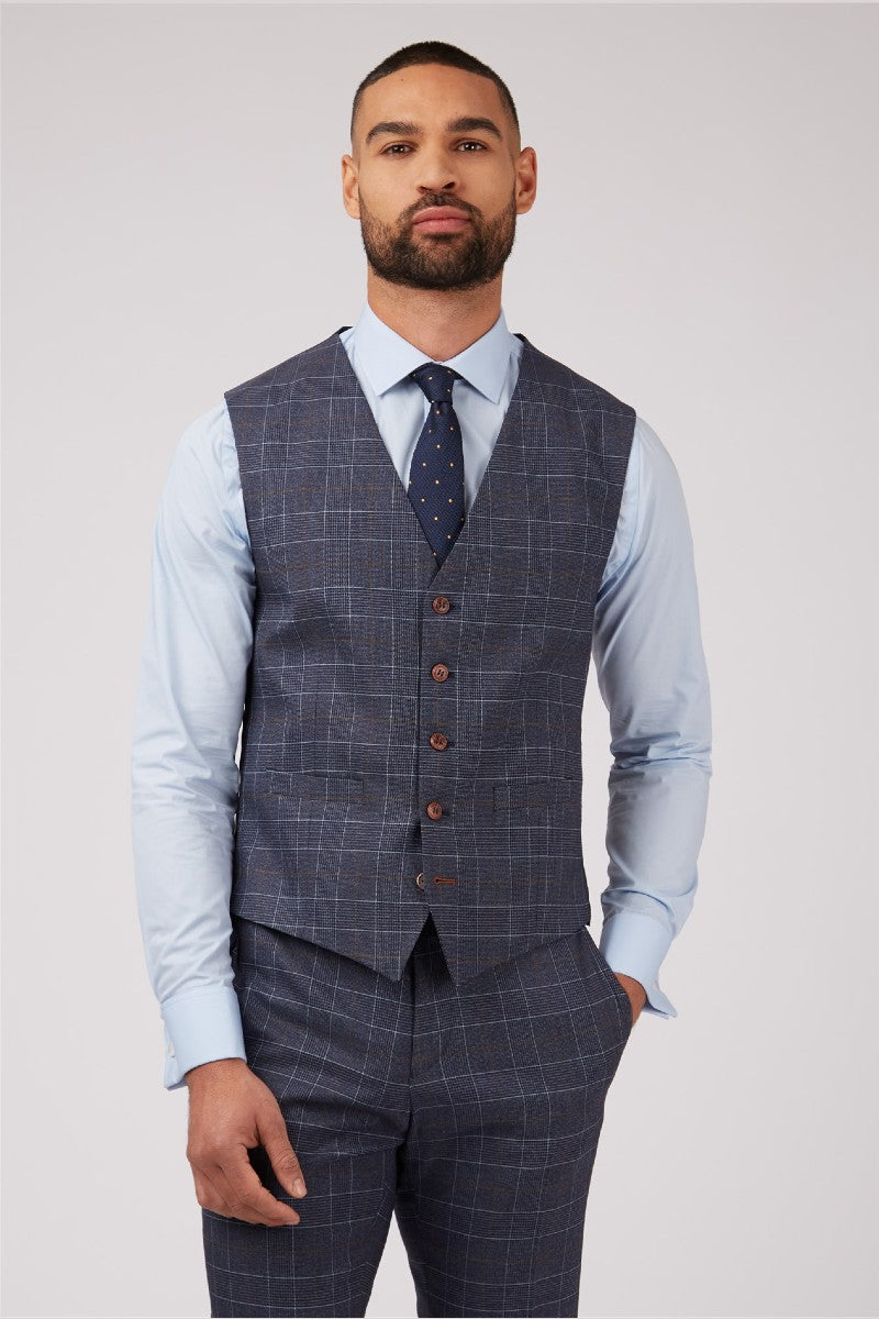 Dark Blue Checked Waist Coat