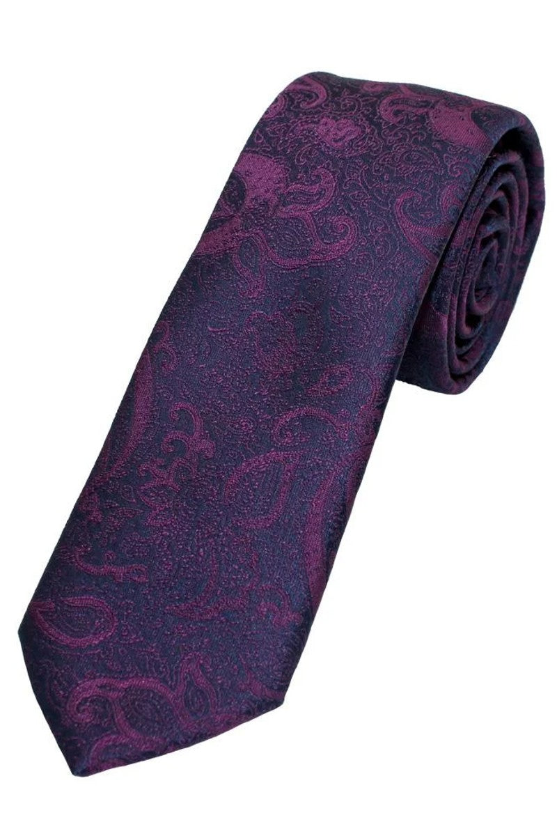 Skinny Purple Paisley Print Tie