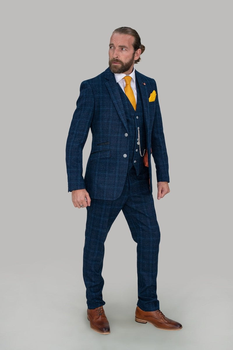 Cody Blue Check Three Piece suit