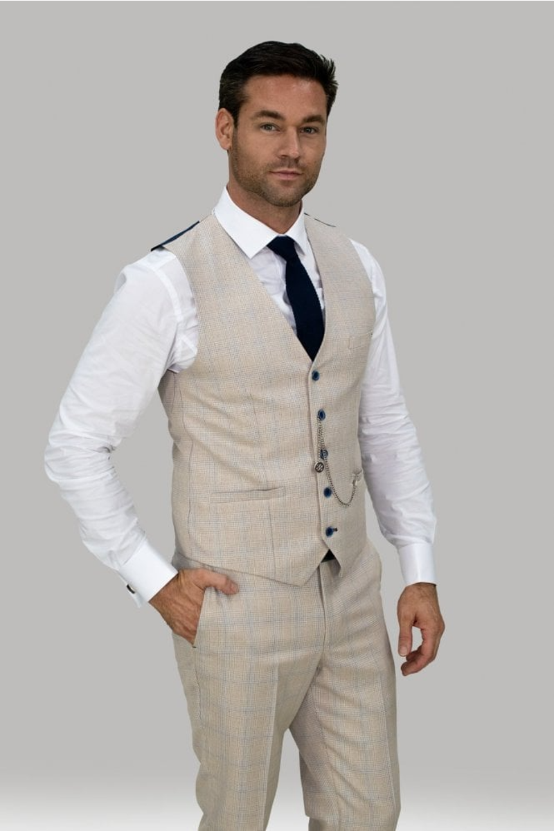 Beige Linen Herringbone Tailored Italian Waistcoat  1913 Collection   Hawes and Curtis