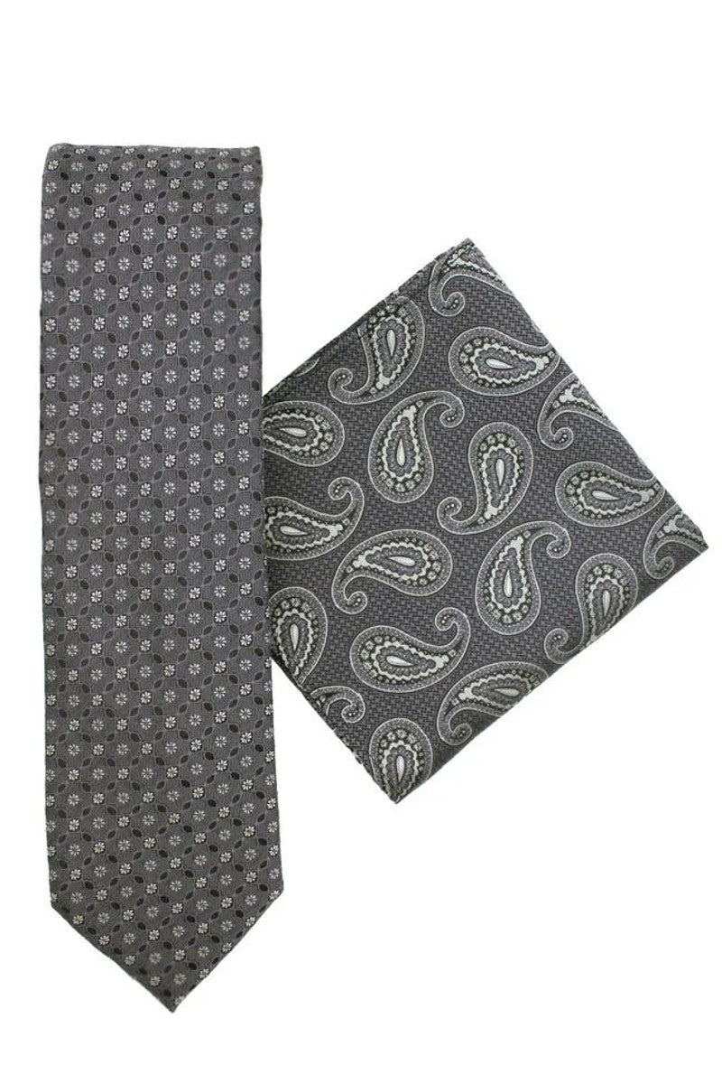Grey Paisley Tie Set